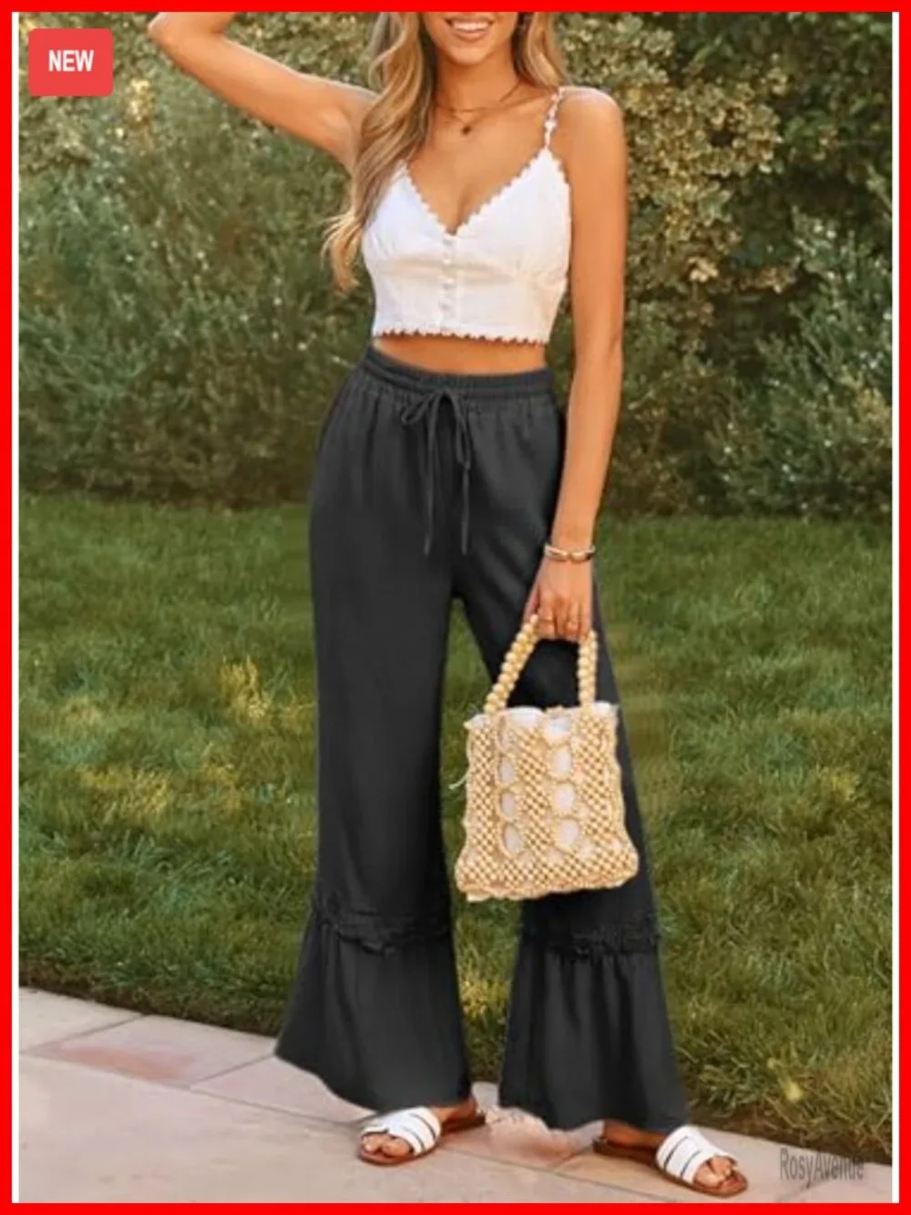 High Waisted Wide Leg Lace Trousers with Pockets